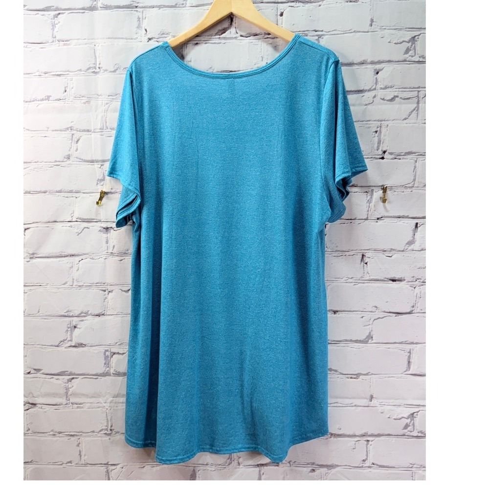 LuLaRoe T-Shirt Tops Women 3XL Plus Teal Floral Short Sleeve Plus Lot/2 Stretch - Picture 5 of 8